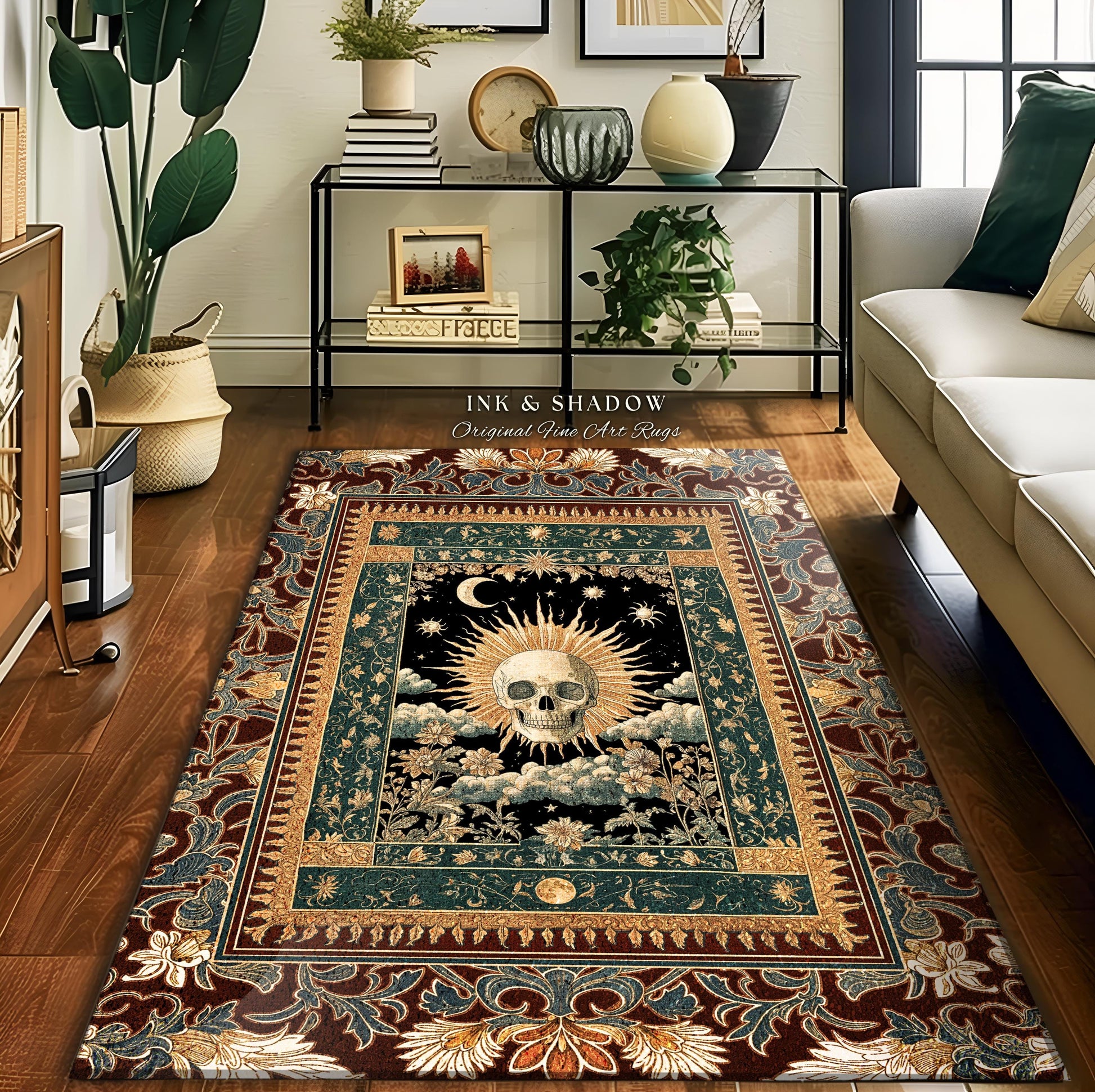 Indie Aesthetic Skull Accent Rug | Macabre Bedroom Retro Skull Decor Witchy Aesthetic Autumn Vibe Halloween Dark Academia Gift Gothic Style