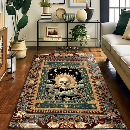 Indie Aesthetic Skull Accent Rug | Macabre Bedroom Retro Skull Decor Witchy Aesthetic Autumn Vibe Halloween Dark Academia Gift Gothic Style