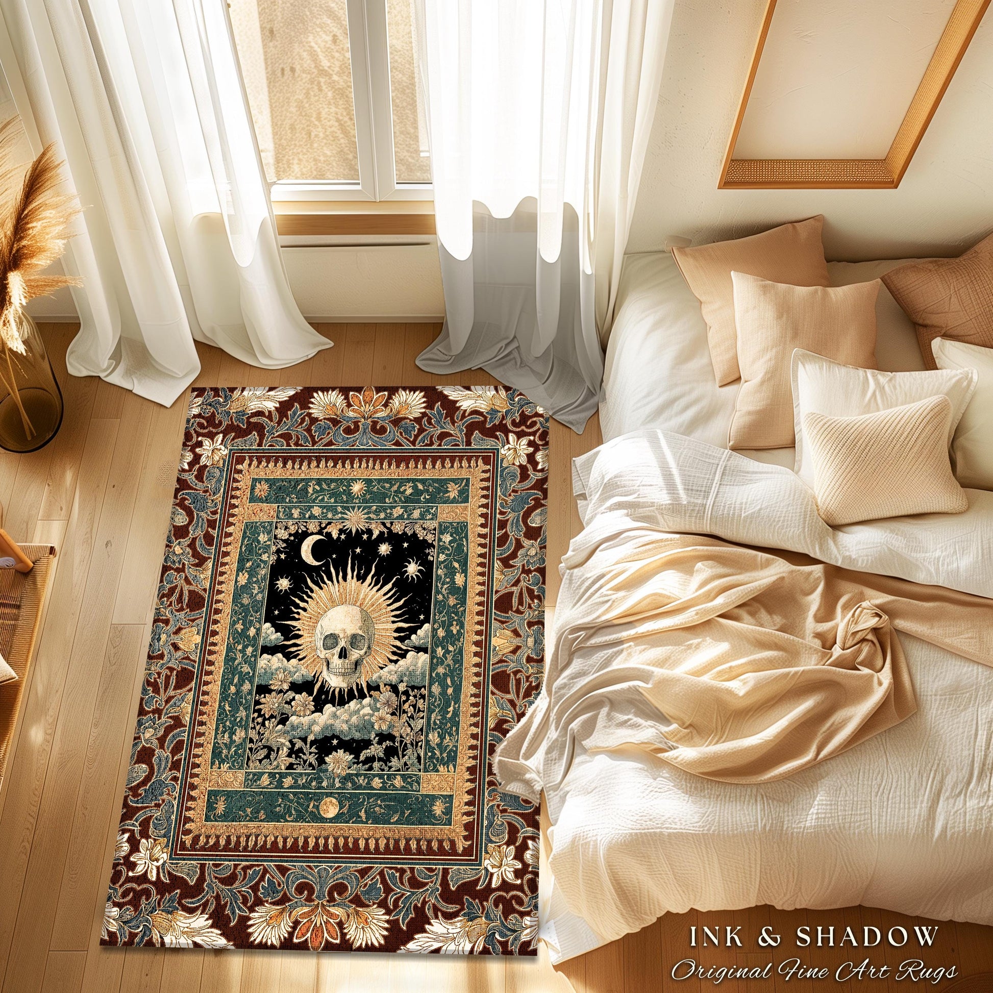 Indie Aesthetic Skull Accent Rug | Macabre Bedroom Retro Skull Decor Witchy Aesthetic Autumn Vibe Halloween Dark Academia Gift Gothic Style
