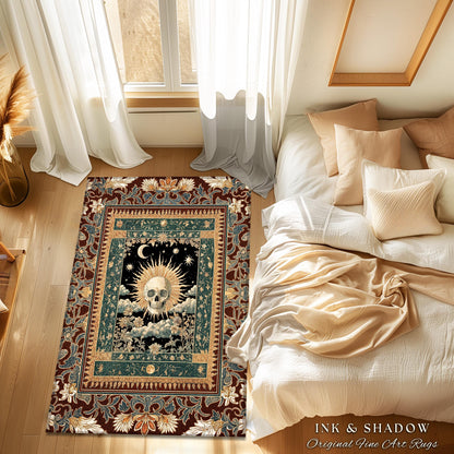 Indie Aesthetic Skull Accent Rug | Macabre Bedroom Retro Skull Decor Witchy Aesthetic Autumn Vibe Halloween Dark Academia Gift Gothic Style