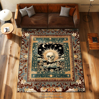 Indie Aesthetic Skull Accent Rug | Macabre Bedroom Retro Skull Decor Witchy Aesthetic Autumn Vibe Halloween Dark Academia Gift Gothic Style