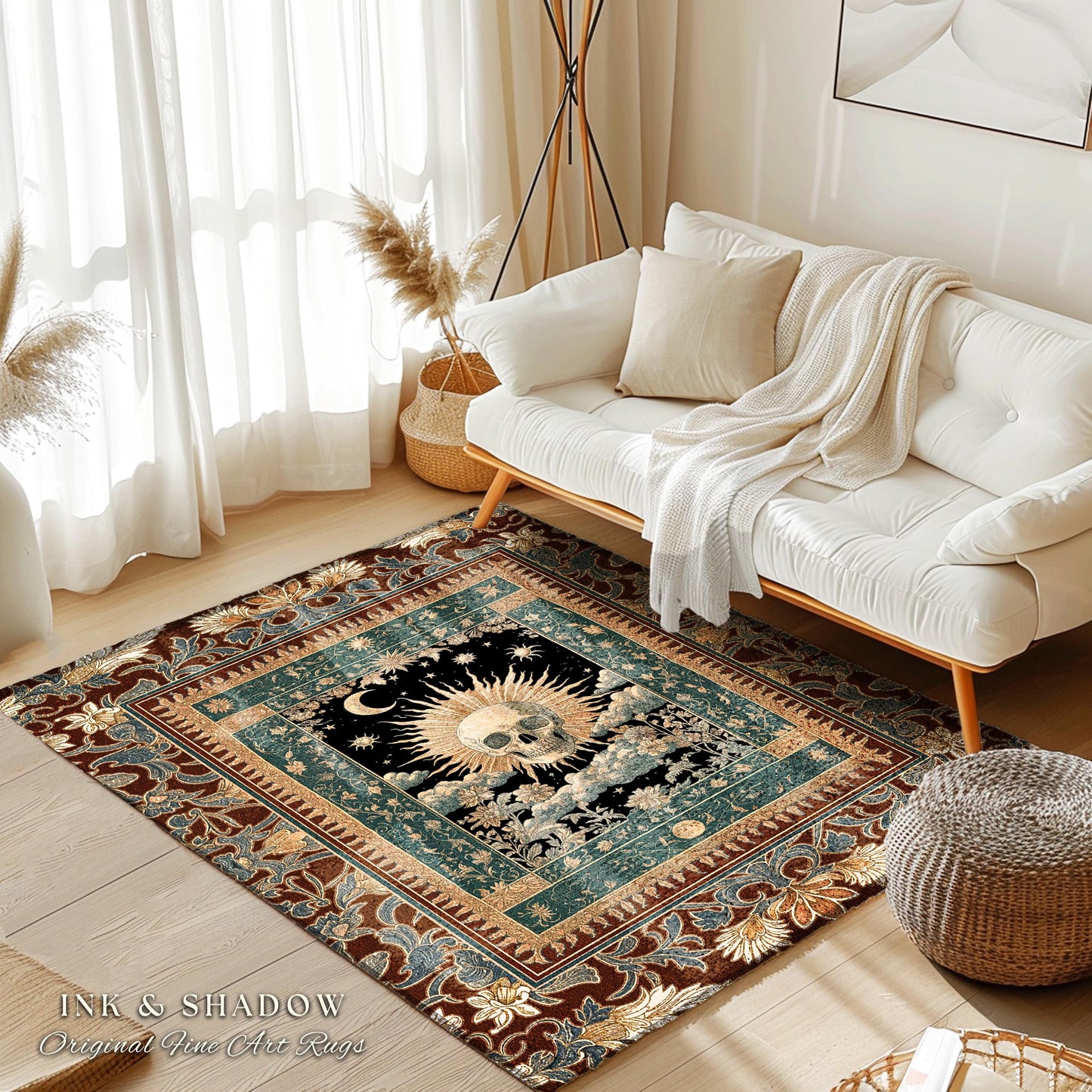 Indie Aesthetic Skull Accent Rug | Macabre Bedroom Retro Skull Decor Witchy Aesthetic Autumn Vibe Halloween Dark Academia Gift Gothic Style