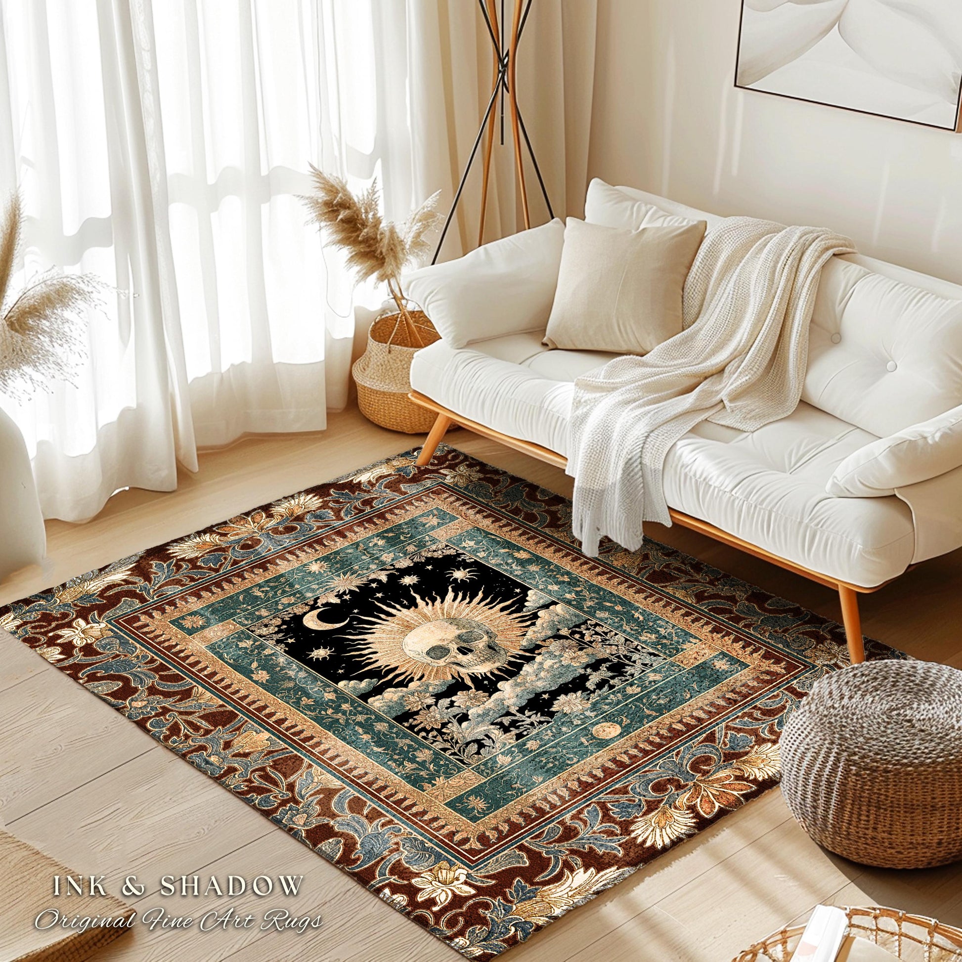 Indie Aesthetic Skull Accent Rug | Macabre Bedroom Retro Skull Decor Witchy Aesthetic Autumn Vibe Halloween Dark Academia Gift Gothic Style
