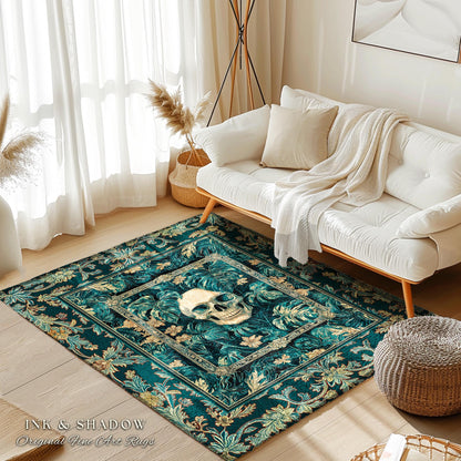 Dark Forest Ethereal Skull Area Rug | Whimsical Academia Bedroom Accent Witchcore Halloween Decor Reading Room Fall Vibes Macabre Aesthetic