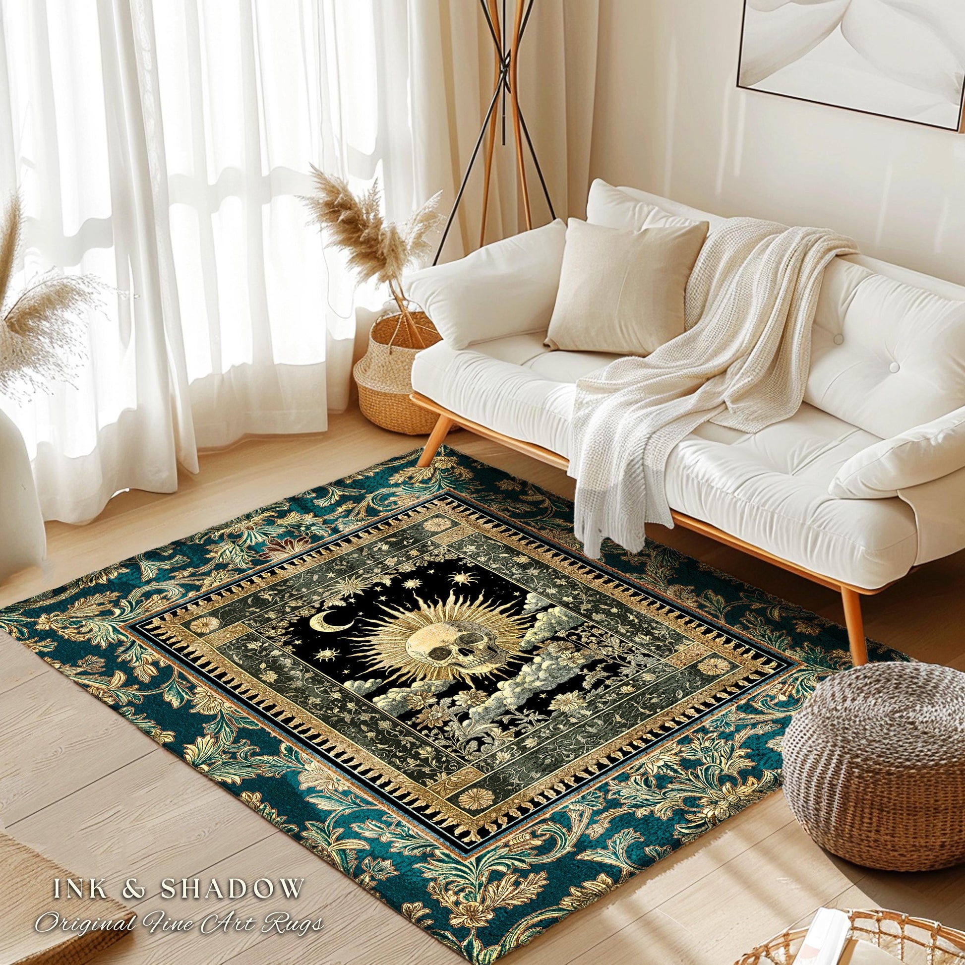 Bewitched Skeleton Witchy Area Rug | Retro Skull Bedroom Accent Macabre Decor Fall Witch Vibe Book Nook Whimsigoth Baroque Spooky Style |