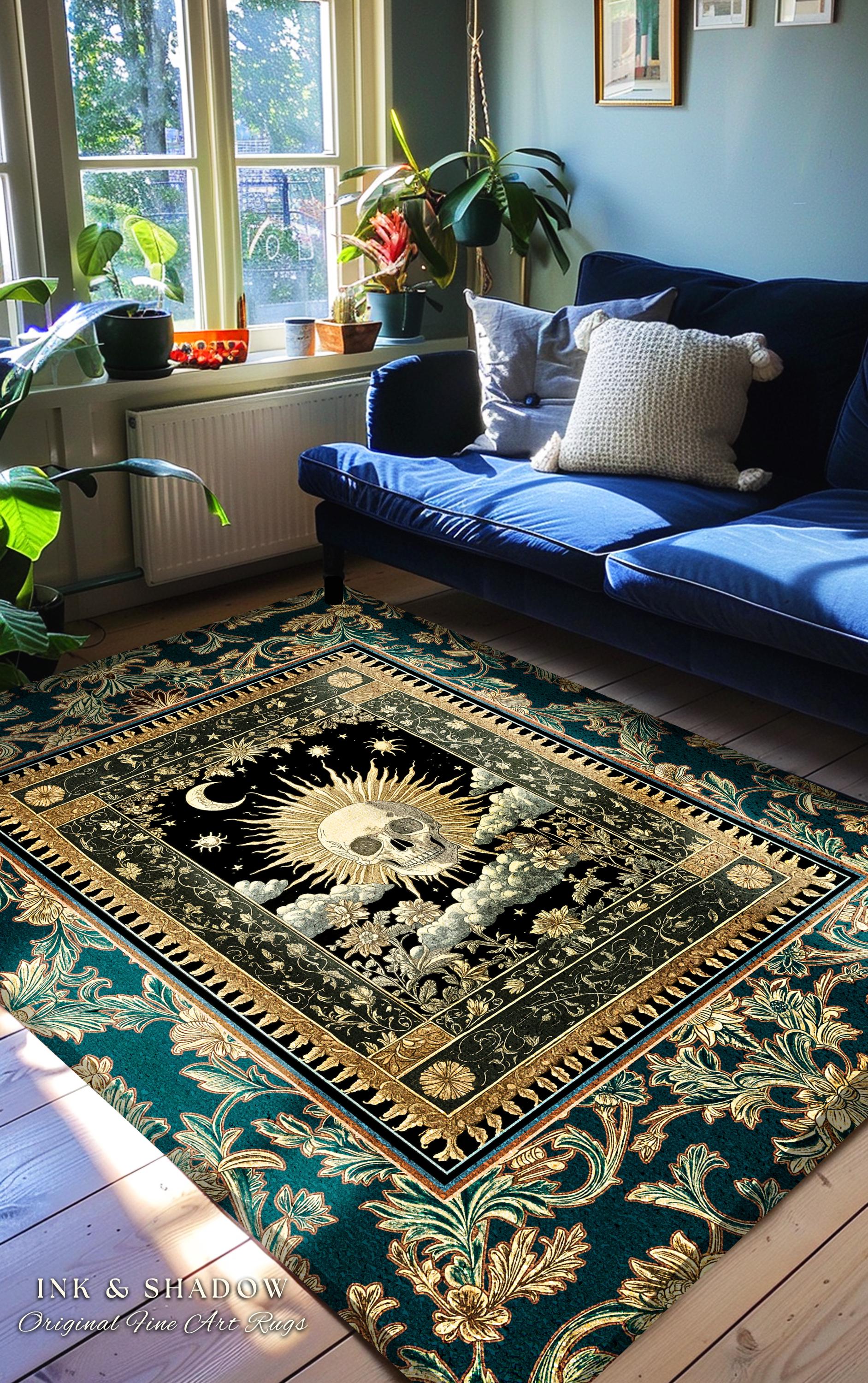 Bewitched Skeleton Witchy Area Rug | Retro Skull Bedroom Accent Macabre Decor Fall Witch Vibe Book Nook Whimsigoth Baroque Spooky Style |
