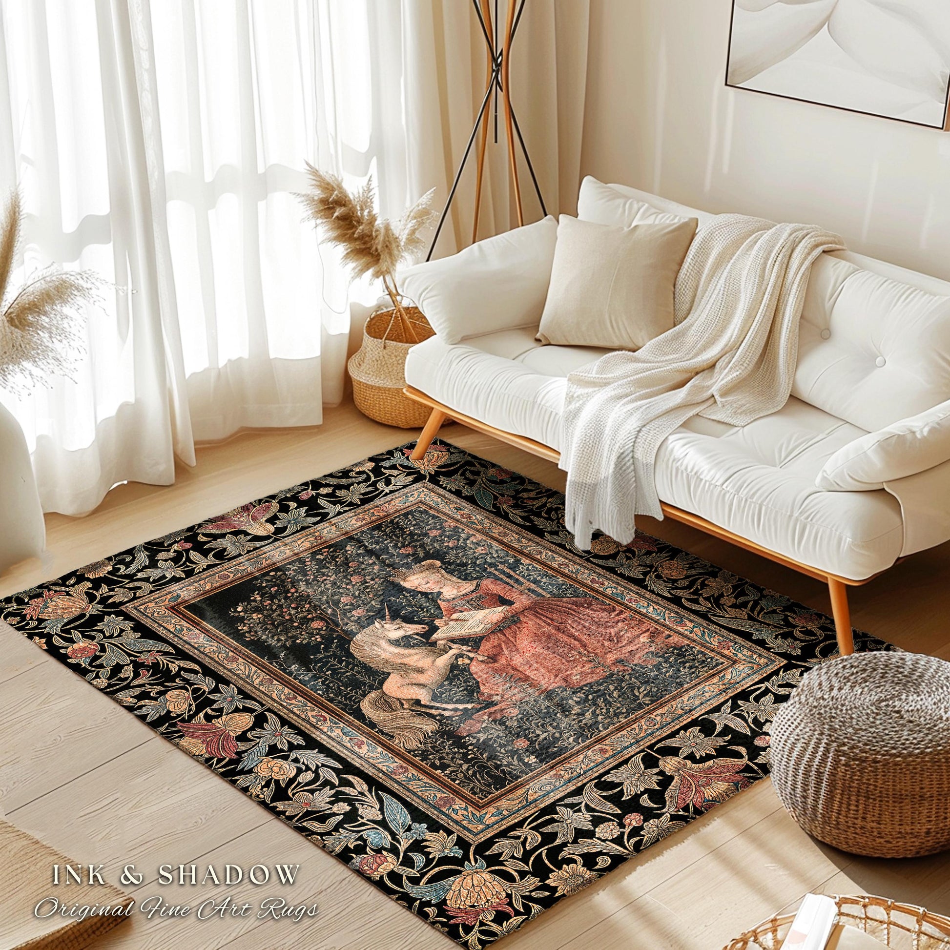Victorian Storybook Floral Accent Rug | Mystical Renaissance Fairytale Area Rug Dark Cottagecore Ethereal Bedroom Royalcore Decor Medieval |