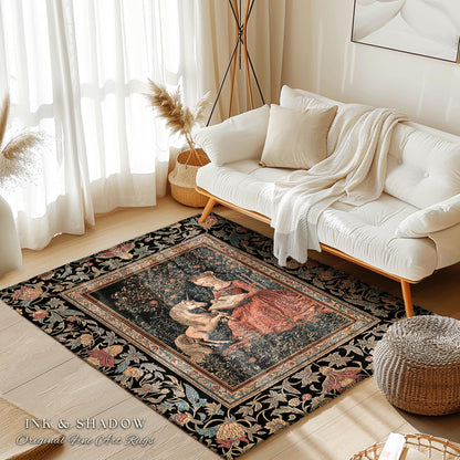 Victorian Storybook Floral Accent Rug | Mystical Renaissance Fairytale Area Rug Dark Cottagecore Ethereal Bedroom Royalcore Decor Medieval |