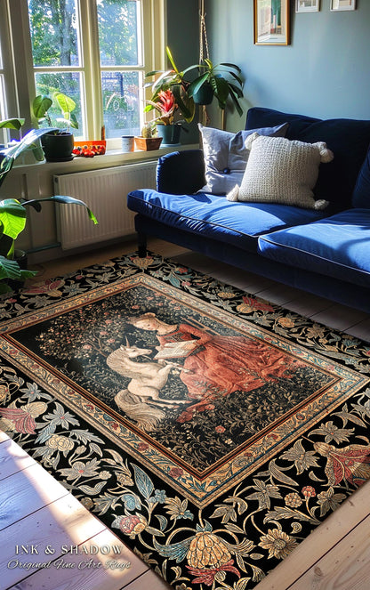 Victorian Storybook Floral Accent Rug | Mystical Renaissance Fairytale Area Rug Dark Cottagecore Ethereal Bedroom Royalcore Decor Medieval |