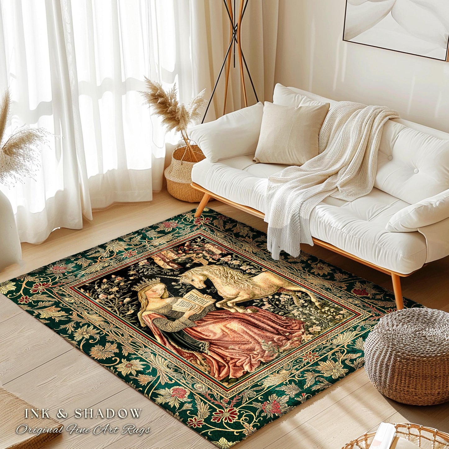 Baroque Storybook Rustic Area Rug | Storybook Royalcore Decor Dark Romantic Cottagecore Gothic Princess Woven Home Accent Medieval Aesthetic