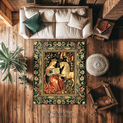 Baroque Storybook Rustic Area Rug | Storybook Royalcore Decor Dark Romantic Cottagecore Gothic Princess Woven Home Accent Medieval Aesthetic