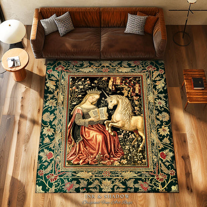 Baroque Storybook Rustic Area Rug | Storybook Royalcore Decor Dark Romantic Cottagecore Gothic Princess Woven Home Accent Medieval Aesthetic