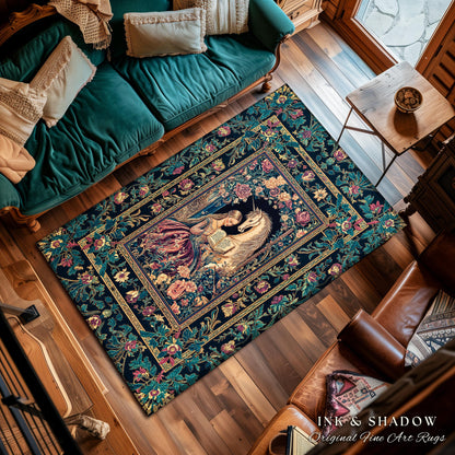 Floral Pastel Medieval Reading Room Rug | Coquette Bedroom Whimsical Rococo Unicorn Fairytale Home Accent Romantic Princesscore Decor Regal