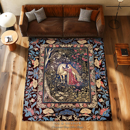 Fairy Forest Floral Maximalist Accent Rug | Pastel Coquette Light Academia Bedroom Ethereal Forest Spirits Dreamy Fairytale Unicorn Decor |