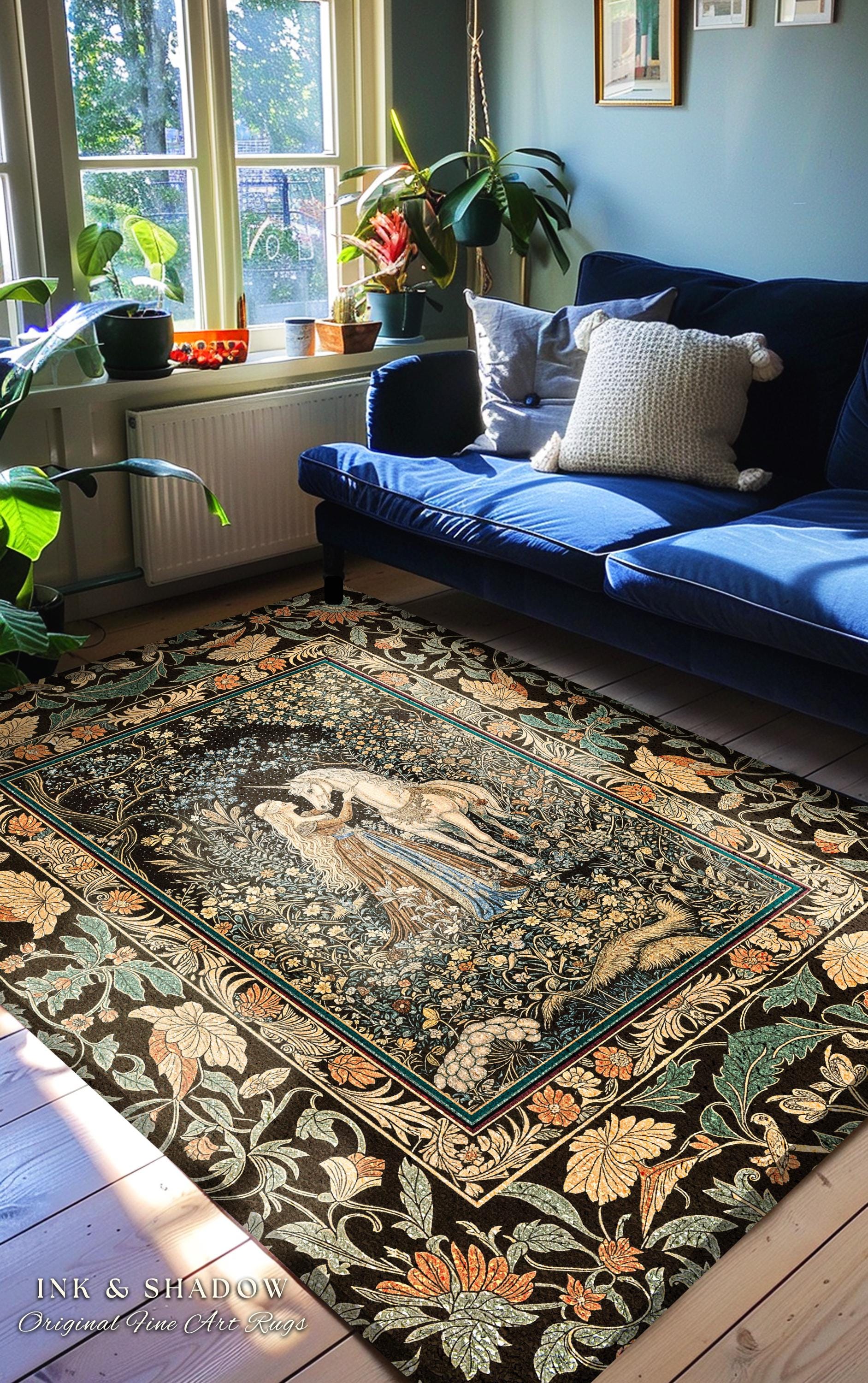 Magical Aesthetic Wildflower Accent Rug | Ethereal Pastel Fairycore Mystic Medieval Area Rug Forest Spirits Dreamy Fairytale Unicorn Forest