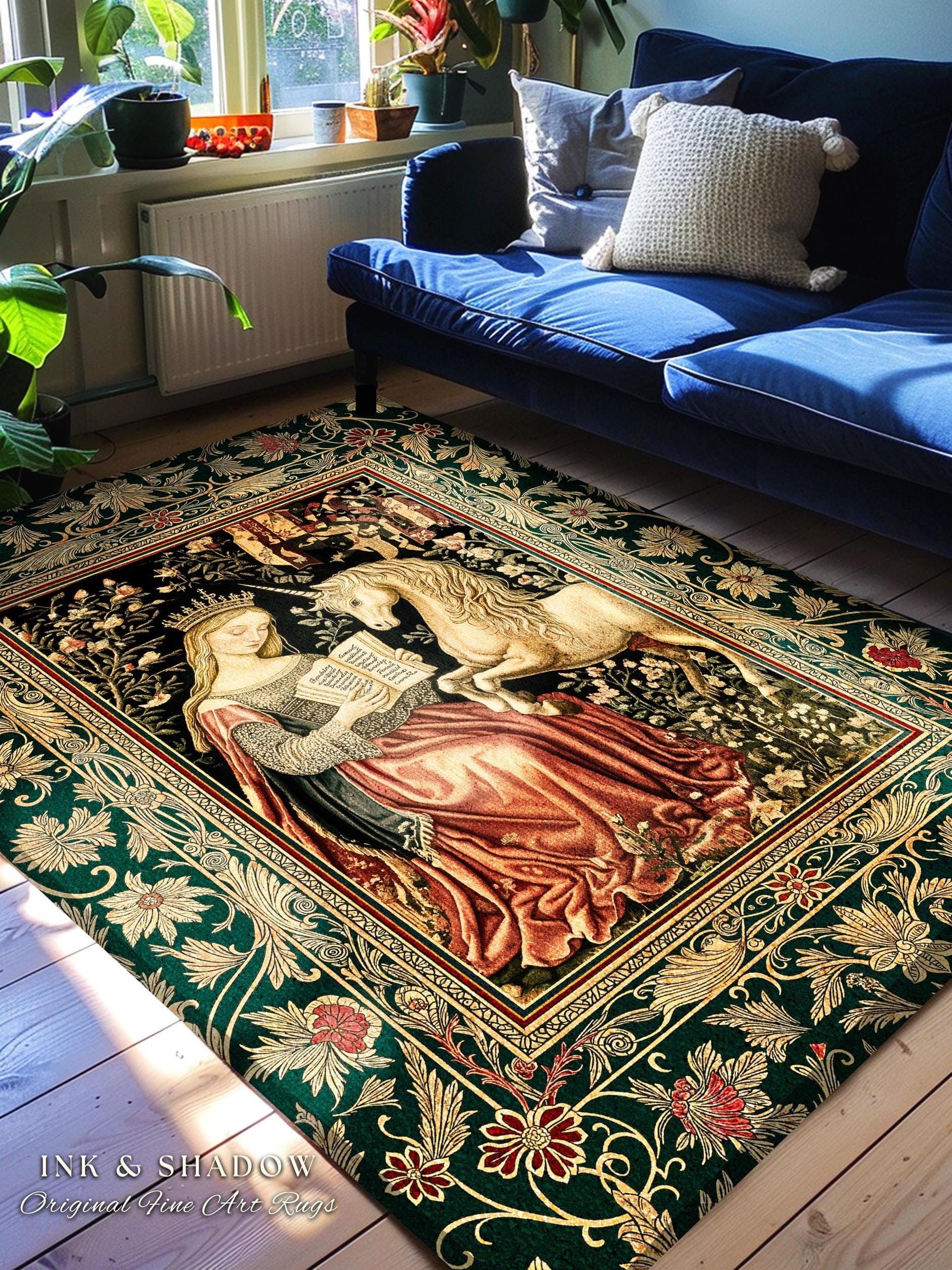 Baroque Storybook Rustic Area Rug | Storybook Royalcore Decor Dark Romantic Cottagecore Gothic Princess Woven Home Accent Medieval Aesthetic