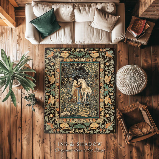 Magical Aesthetic Wildflower Accent Rug | Ethereal Pastel Fairycore Mystic Medieval Area Rug Forest Spirits Dreamy Fairytale Unicorn Forest
