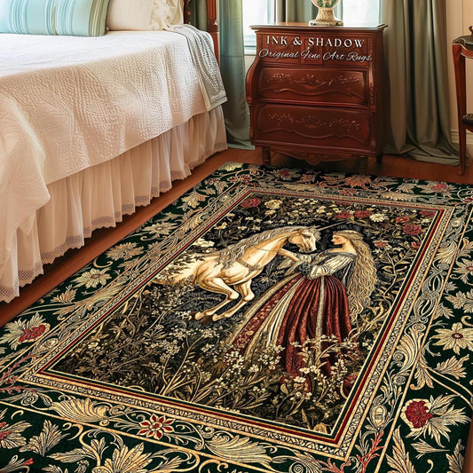 Renaissance Fairytale Floral Accent Rug | Baroque Cottagecore Aesthetic Literary Goth Home Accent Regal Princesscore Bedroom Decor Medieval