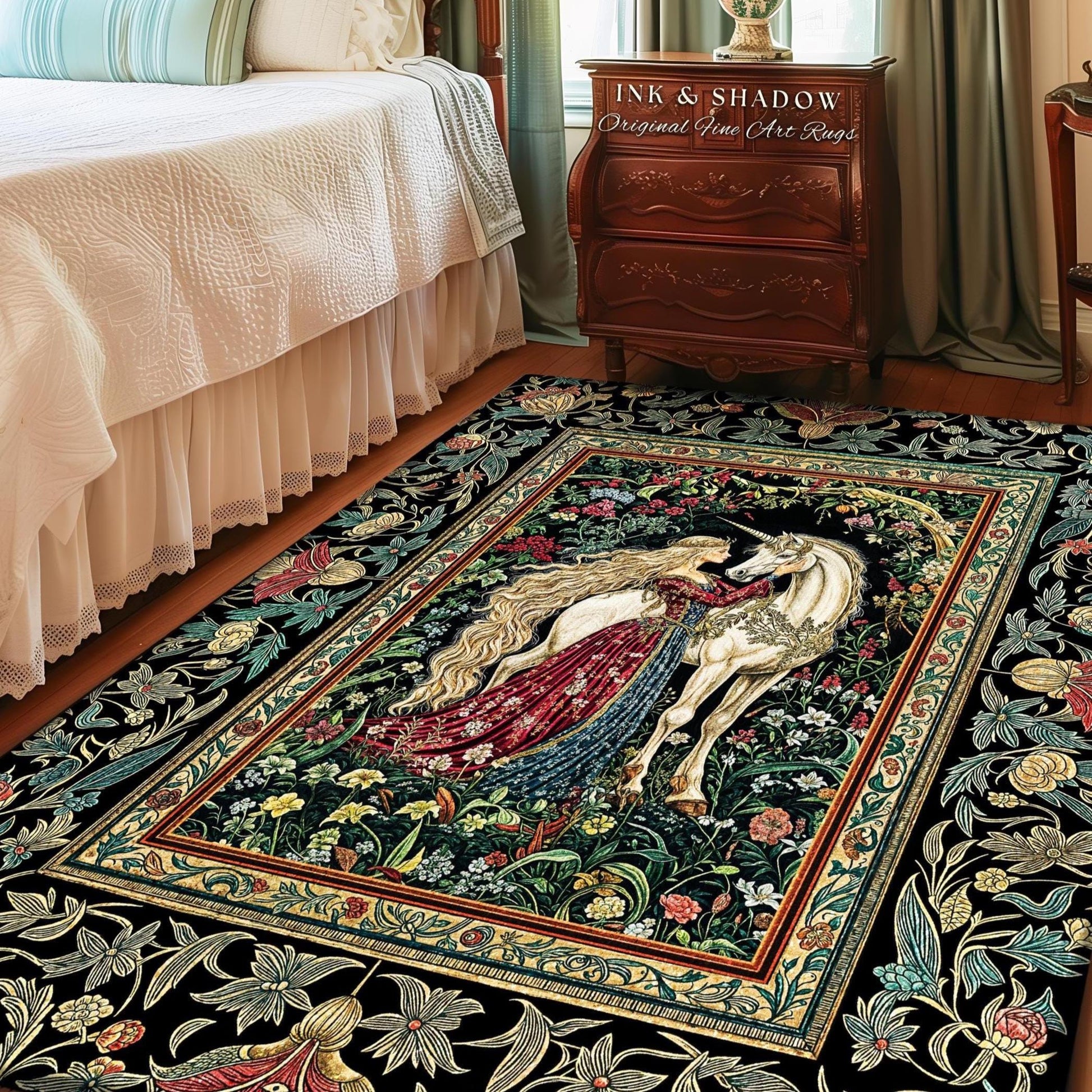 Baroque Fantasy Rustic Area Rug | Rococo Coquette Bedroom Decor Dark Royalcore Home Accent Rug Medieval Storybook Gothic Aesthetic Style |