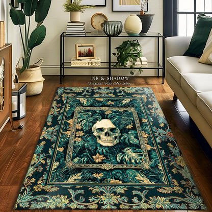 Dark Forest Ethereal Skull Area Rug | Whimsical Academia Bedroom Accent Witchcore Halloween Decor Reading Room Fall Vibes Macabre Aesthetic