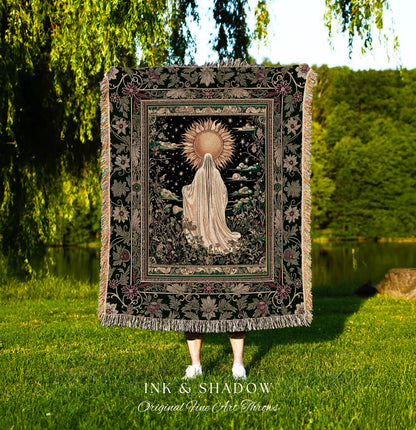 Botanical Meadow Ghost Blanket | Baroque Floral Cottagecore Woven Throw Halloween Tapestry Whimsigoth Decor Gothic Accent Tarot Aesthetic |