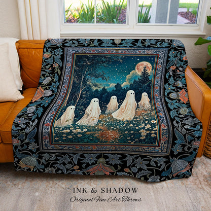 Dark Forest Spirits Ethereal Blanket | Whimsigothic Woven Tapestry Halloween Decor Floral Gothic Maximalist Mystic Cottagecore Home Accent |