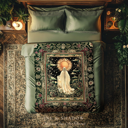 Botanical Meadow Ghost Blanket | Baroque Floral Cottagecore Woven Throw Halloween Tapestry Whimsigoth Decor Gothic Accent Tarot Aesthetic |