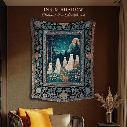 Dark Forest Spirits Ethereal Blanket | Whimsigothic Woven Tapestry Halloween Decor Floral Gothic Maximalist Mystic Cottagecore Home Accent |