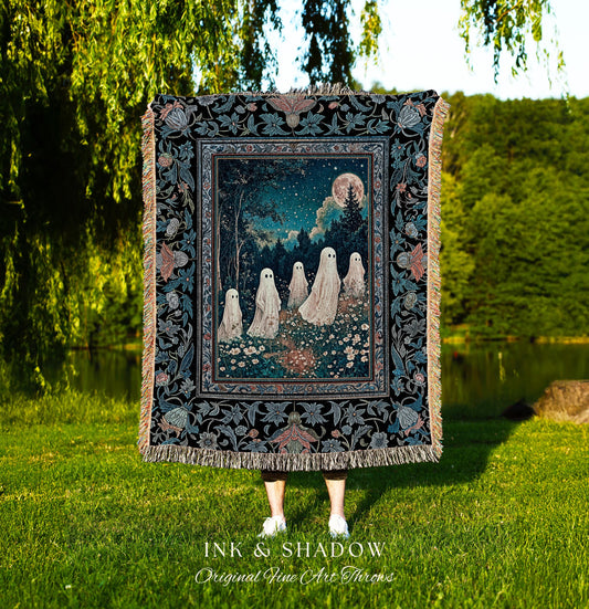 Dark Forest Spirits Ethereal Blanket | Whimsigothic Woven Tapestry Halloween Decor Floral Gothic Maximalist Mystic Cottagecore Home Accent |
