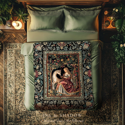 Royal Fairytale Botanical Throw Blanket | Rococo Storybook Decor Cottagecore Medieval Romance Princesscore Woven Tapestry Gothic Bedroom |