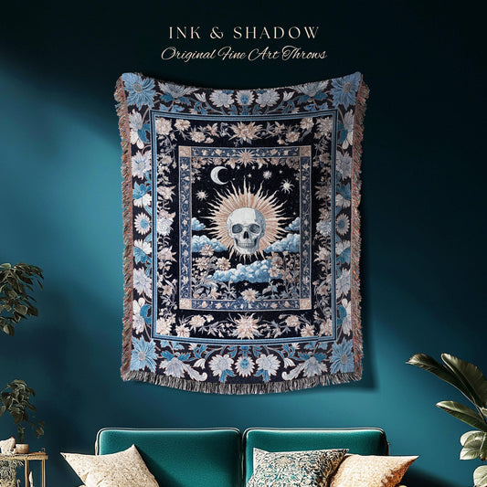 Magic Witchy Skull Wall Tapestry Gothic | Pastel Tarot Tapestry Dark Academia Throw Blanket Macabre Design Spooky Skeleton Woven Whimsigoth