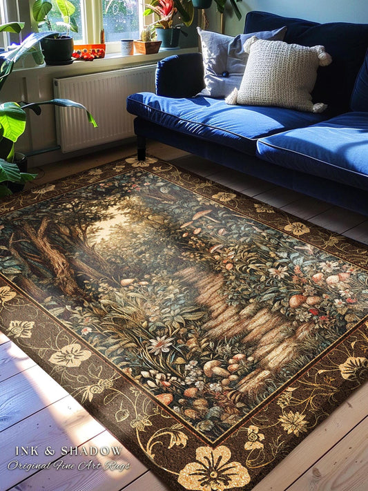 Mushroom Forest Magical Woodland Rug | Ethereal Mystic Academia Folklore Inspired Fairy Core Aesthetic Accent Rug Magical Bedroom Medieval