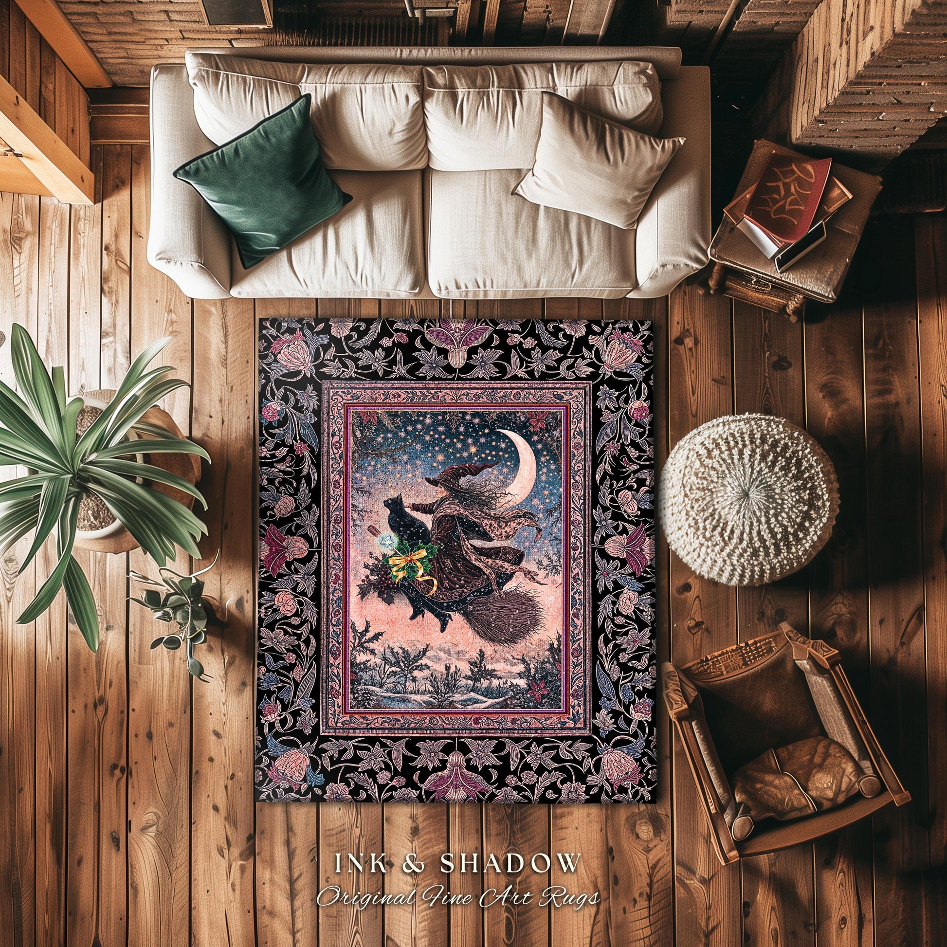 Lilac Skies Ethereal Witch Area Rug | Whimsigoth Decor Pink Starlight Accent Rug Vintage Witch Vibes Mystical Aesthetic Cottagewitch Style |