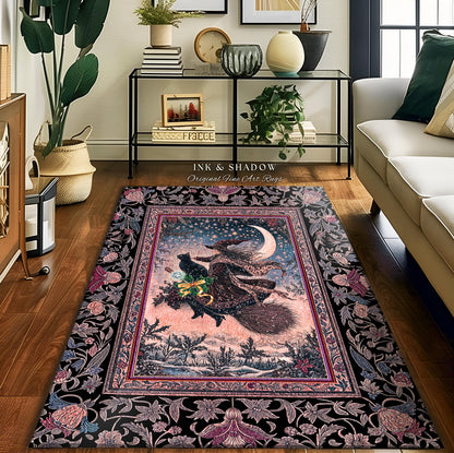 Lilac Skies Ethereal Witch Area Rug | Whimsigoth Decor Pink Starlight Accent Rug Vintage Witch Vibes Mystical Aesthetic Cottagewitch Style |