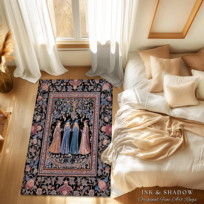 Witchy Folklore Ethereal Accent Rug | Occult Baroque Witches Dreamy Aesthetic Magical Bedroom Area Rug Crowcore Dorm Renaissance Ornate |