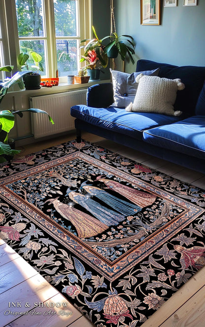 Witchy Folklore Ethereal Accent Rug | Occult Baroque Witches Dreamy Aesthetic Magical Bedroom Area Rug Crowcore Dorm Renaissance Ornate |