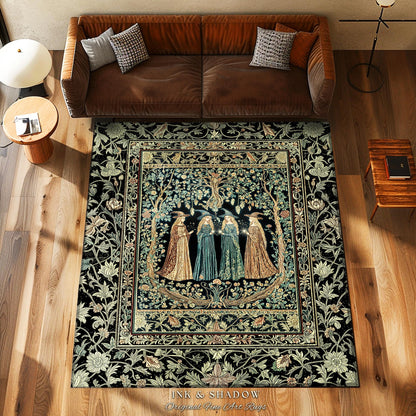 Magic Garden Witches Cozy Accent Rug | Gothic Enchanted Botanical Forest Floor Rug Floral Maiden Dreamy Arcane Aesthetic Wiccan Boho Style