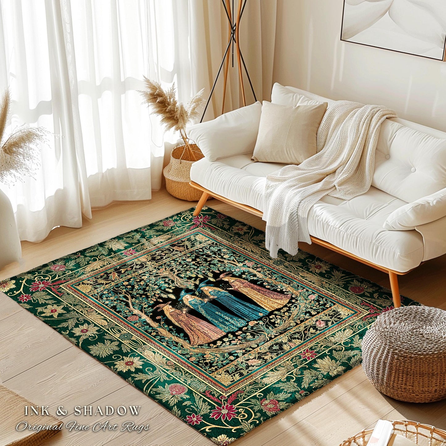 Arcane Witches Gothic Floral Area Rug | Baroque Folk Art Magic Renaissance Ethereal Dreamy Enchanting Bedroom Accent Mystic Coven Aesthetic