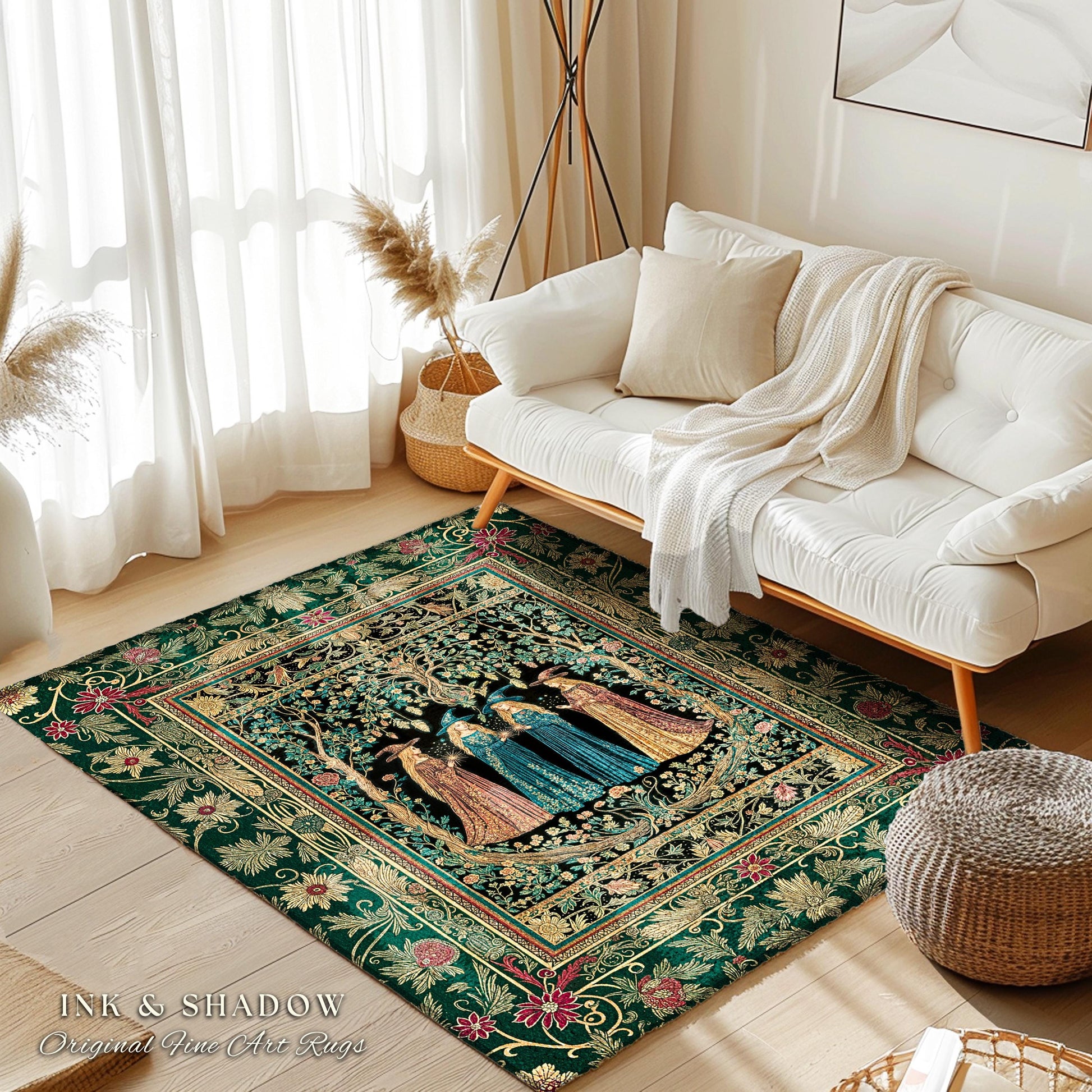 Arcane Witches Gothic Floral Area Rug | Baroque Folk Art Magic Renaissance Ethereal Dreamy Enchanting Bedroom Accent Mystic Coven Aesthetic