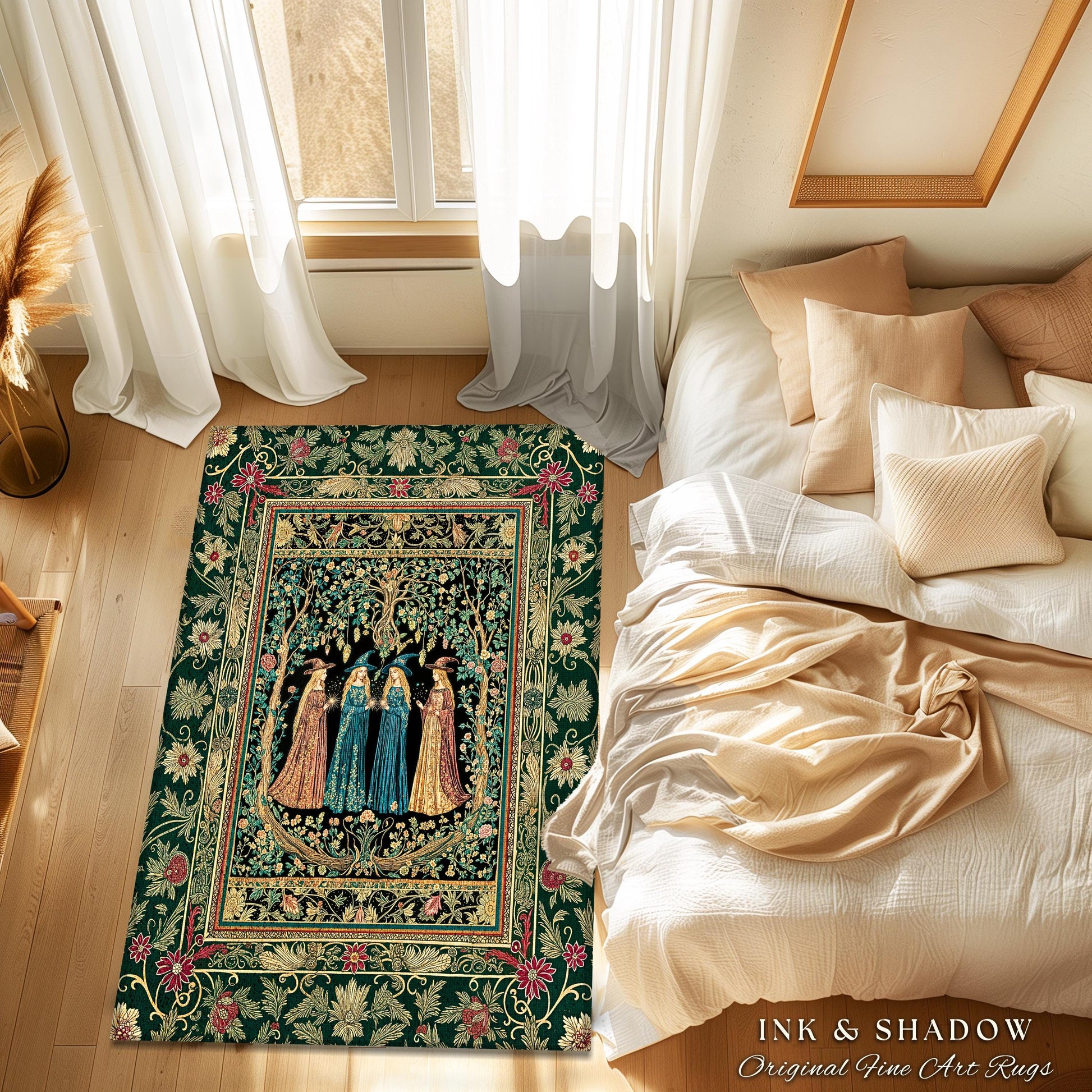 Arcane Witches Gothic Floral Area Rug | Baroque Folk Art Magic Renaissance Ethereal Dreamy Enchanting Bedroom Accent Mystic Coven Aesthetic