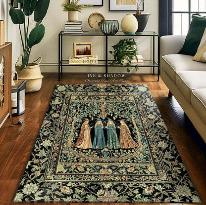 Magic Garden Witches Cozy Accent Rug | Gothic Enchanted Botanical Forest Floor Rug Floral Maiden Dreamy Arcane Aesthetic Wiccan Boho Style