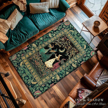 Whimsical Witch Sisterhood Accent Rug | Dreamy Dark Witchy Coven Forest Baroque Floral Gothic Decor Mystic Boho Sorceress Woodland Area Rug