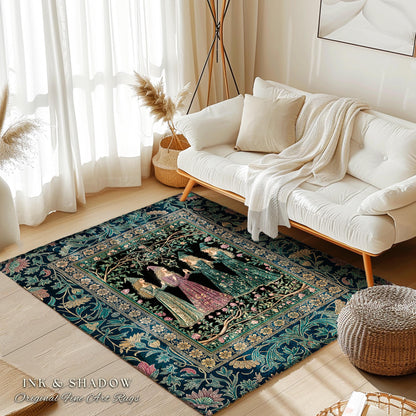 Storybook Aesthetic Witch Rug | Whimsical Crowcore Arcane Gothic Forest Maiden Medieval Enchanted Magic Bedroom Accent Dark Botanical Dorm |