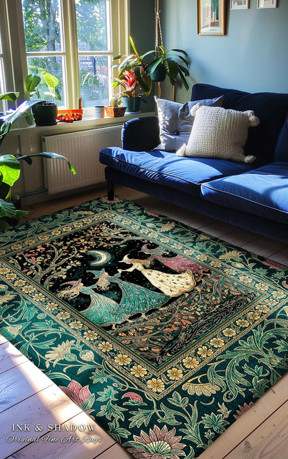 Whimsical Witch Sisterhood Accent Rug | Dreamy Dark Witchy Coven Forest Baroque Floral Gothic Decor Mystic Boho Sorceress Woodland Area Rug