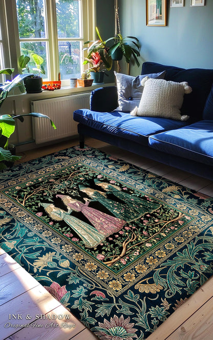 Storybook Aesthetic Witch Rug | Whimsical Crowcore Arcane Gothic Forest Maiden Medieval Enchanted Magic Bedroom Accent Dark Botanical Dorm |