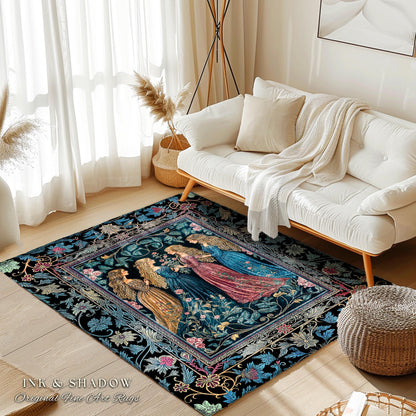Wiccan Witchcraft Moody Area Rug | Whimsigothic Dark Fairytale Gothic Renaissance Botanical Magic Medieval Bedroom Decor Witchcraft Carpet |