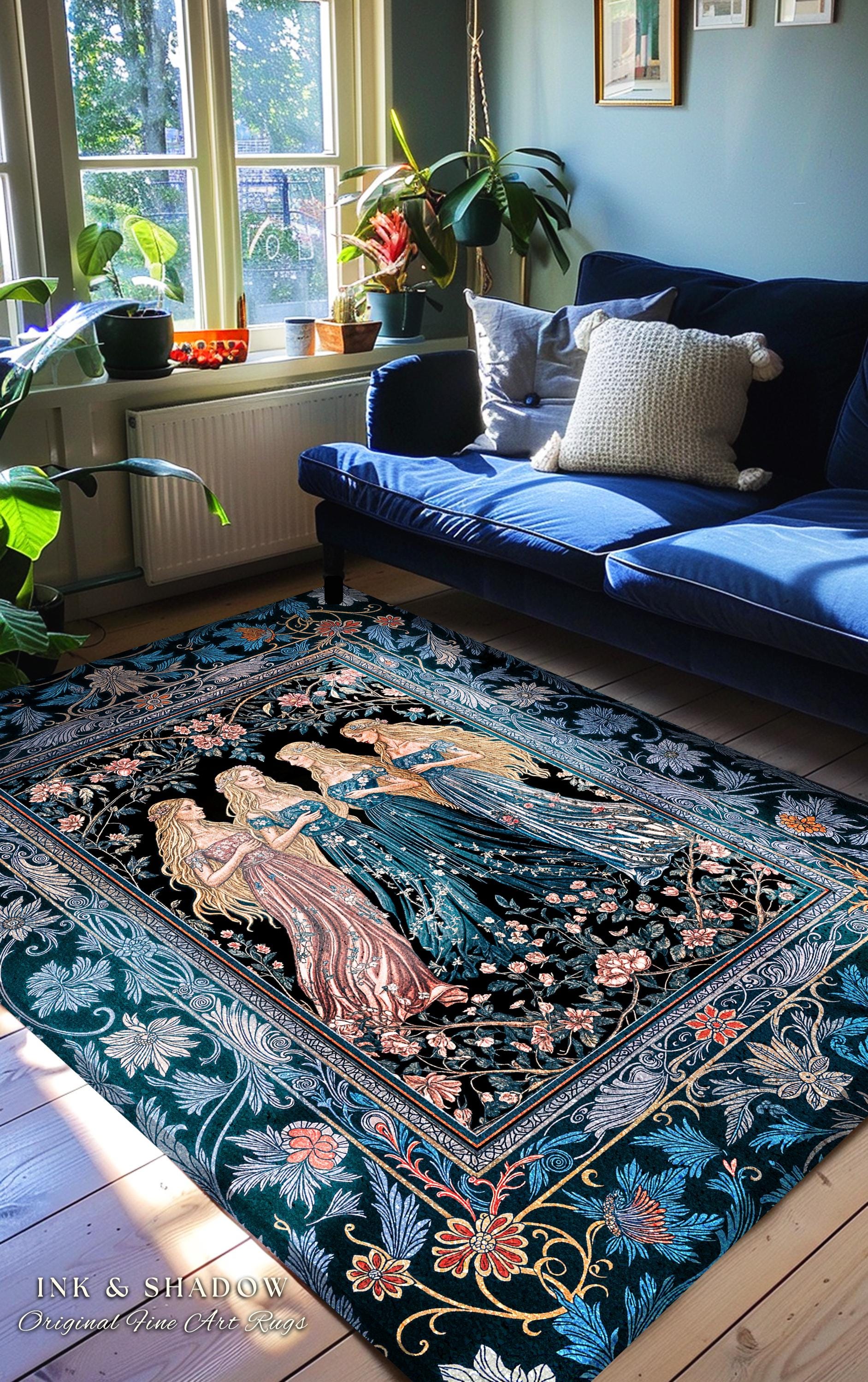 Goddess Aesthetic Ethereal Area Rug | Whimsical Celestial Gothic Forest Bedroom Accent Witchy Botanical Magic Enchanted Magical Aesthetic |
