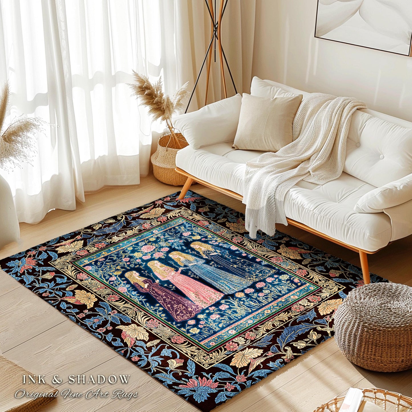 Bohemian Botanical Witch Area Rug | Enchanted Folklore Fairytale Witchcore Floral Medieval Dark Academia Ethereal Goddess Style Bedroom |