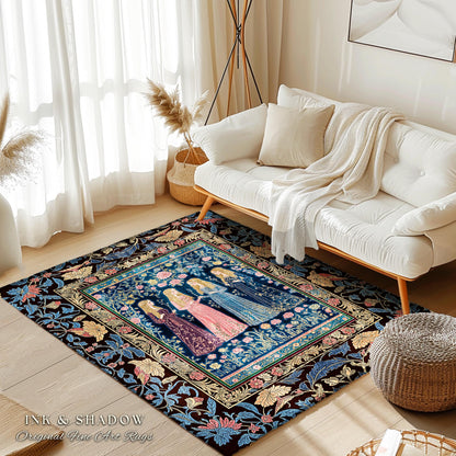 Bohemian Botanical Witch Area Rug | Enchanted Folklore Fairytale Witchcore Floral Medieval Dark Academia Ethereal Goddess Style Bedroom |
