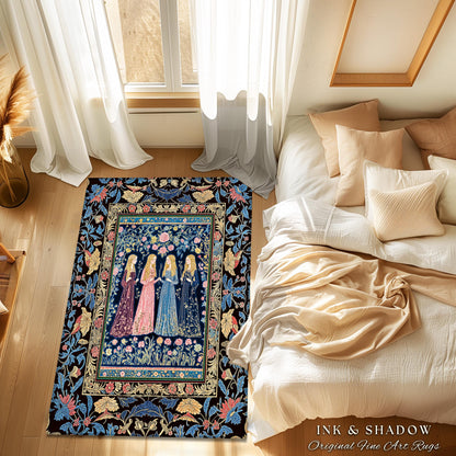 Bohemian Botanical Witch Area Rug | Enchanted Folklore Fairytale Witchcore Floral Medieval Dark Academia Ethereal Goddess Style Bedroom |